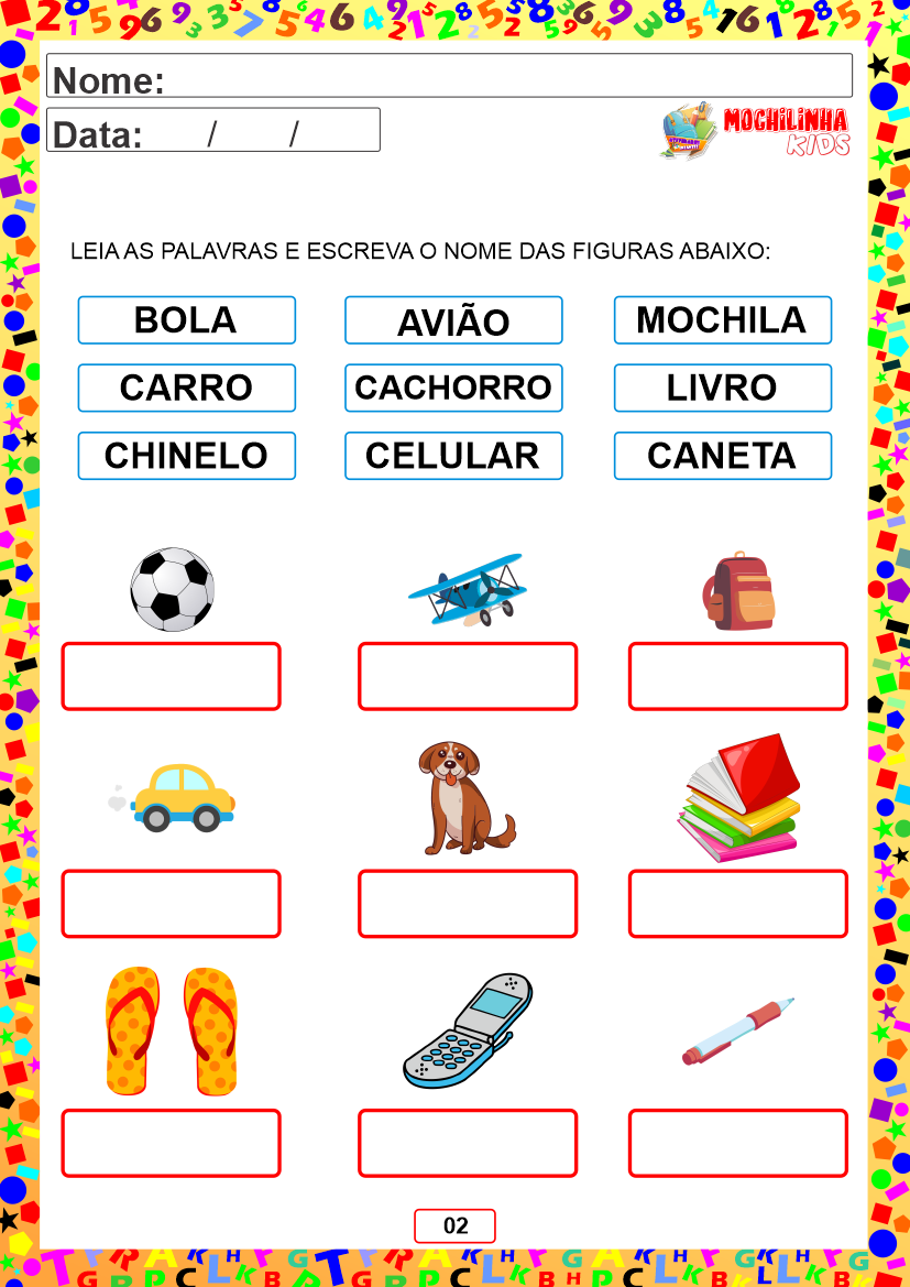 Atividade de leitura e escrita de nomes de figuras