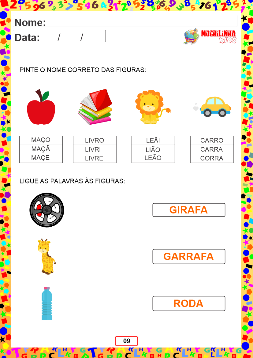 Atividade de associação de palavras e imagens