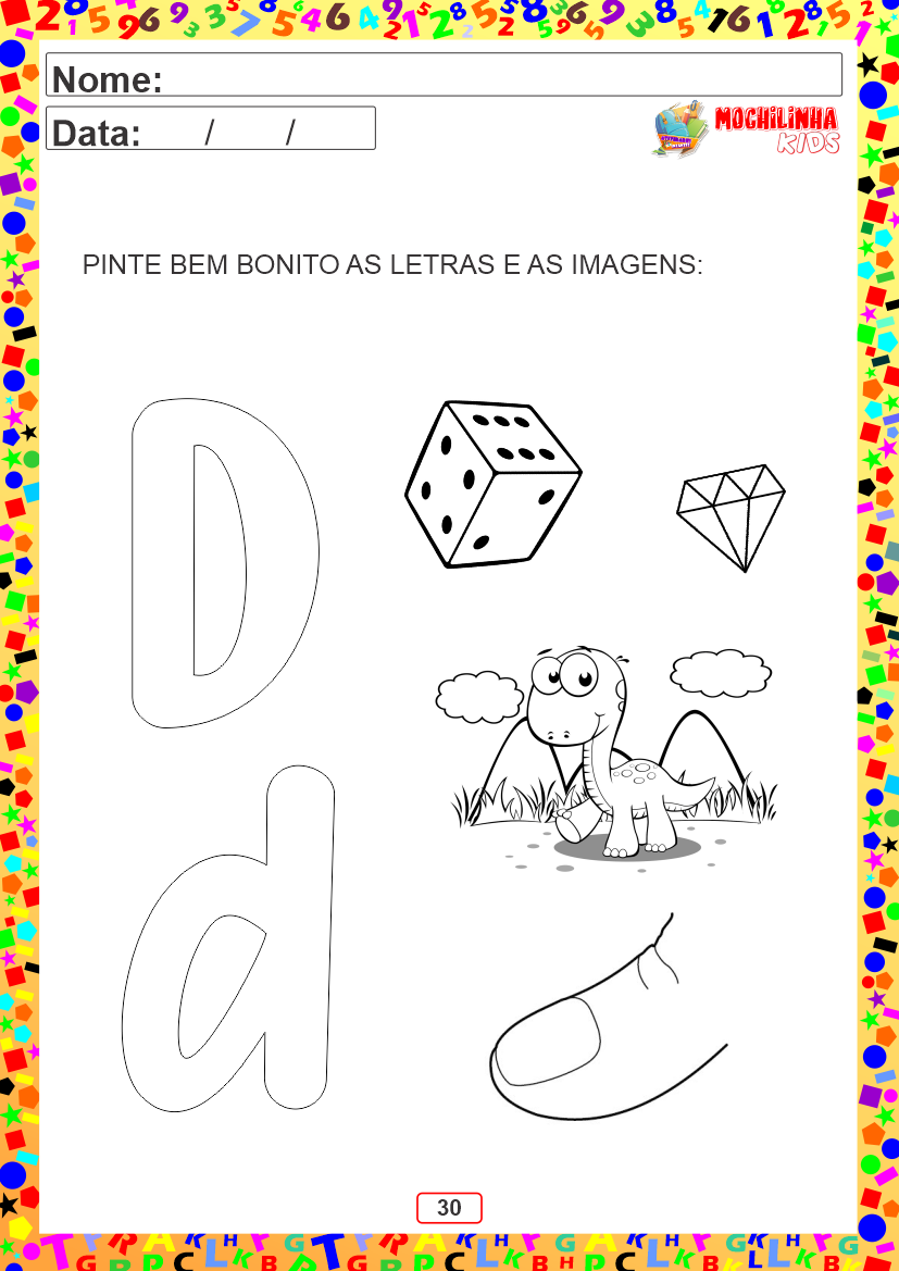 Atividade para colorir a letra D e desenhos