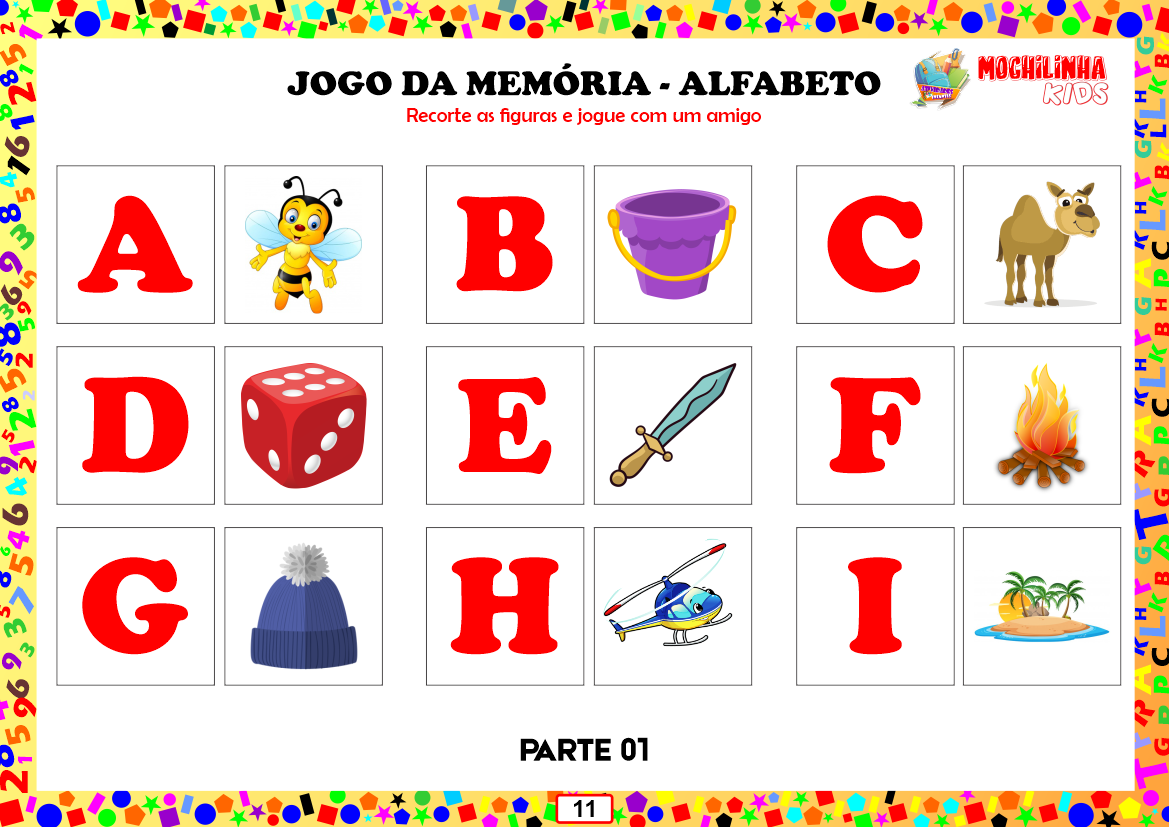Jogo da memória do alfabeto com letras e figuras