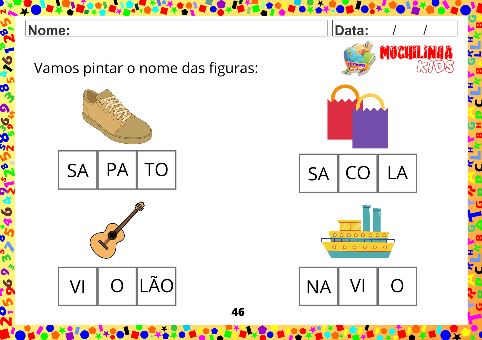 Atividade de identificação de sílabas