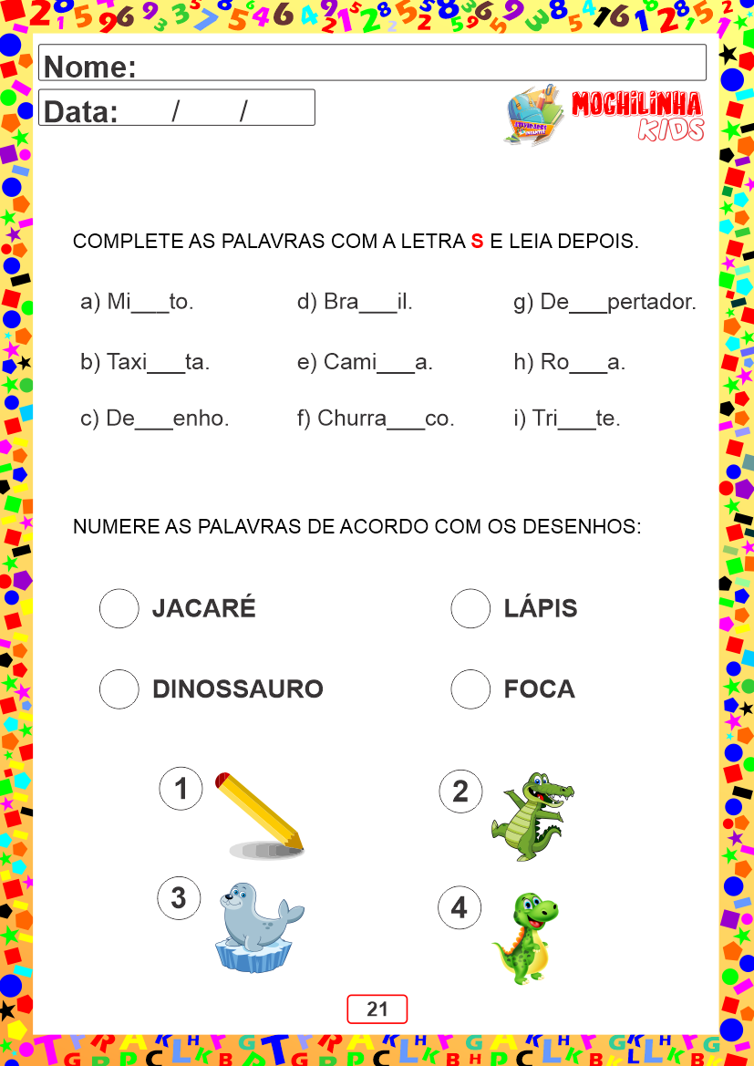 Atividade de completar palavras