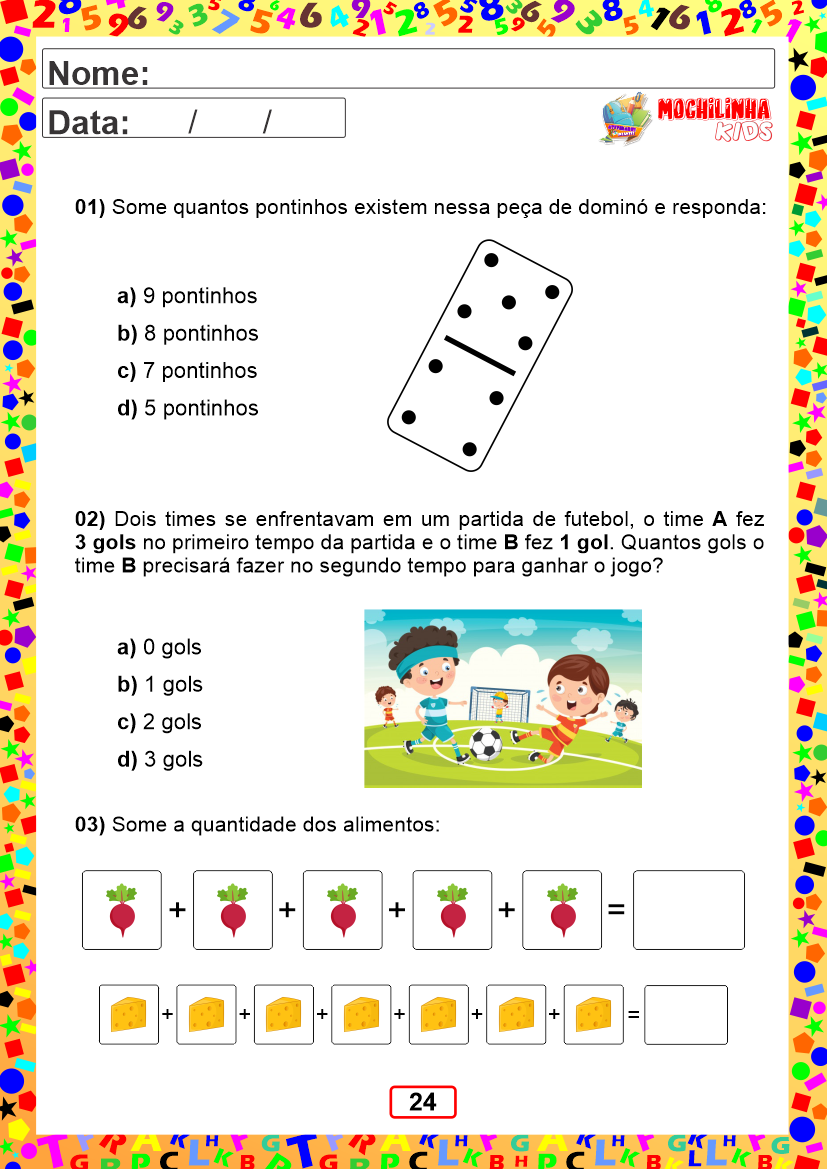 Atividade de contagem e problemas matemáticos