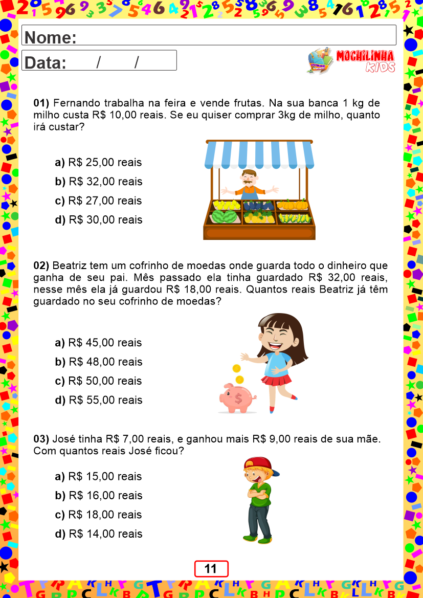 Problemas matemáticos envolvendo dinheiro